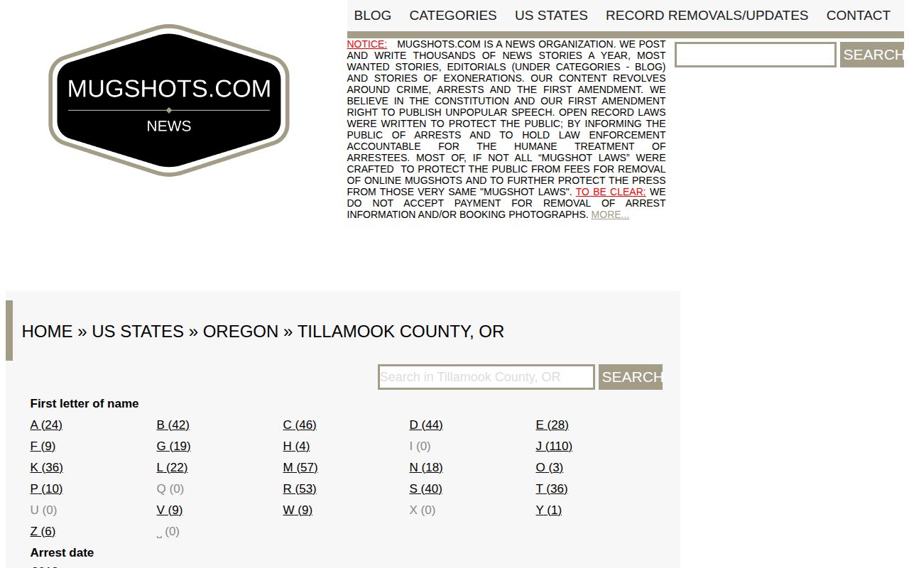 Tillamook County historical mugshot directory source from Mugshots.com