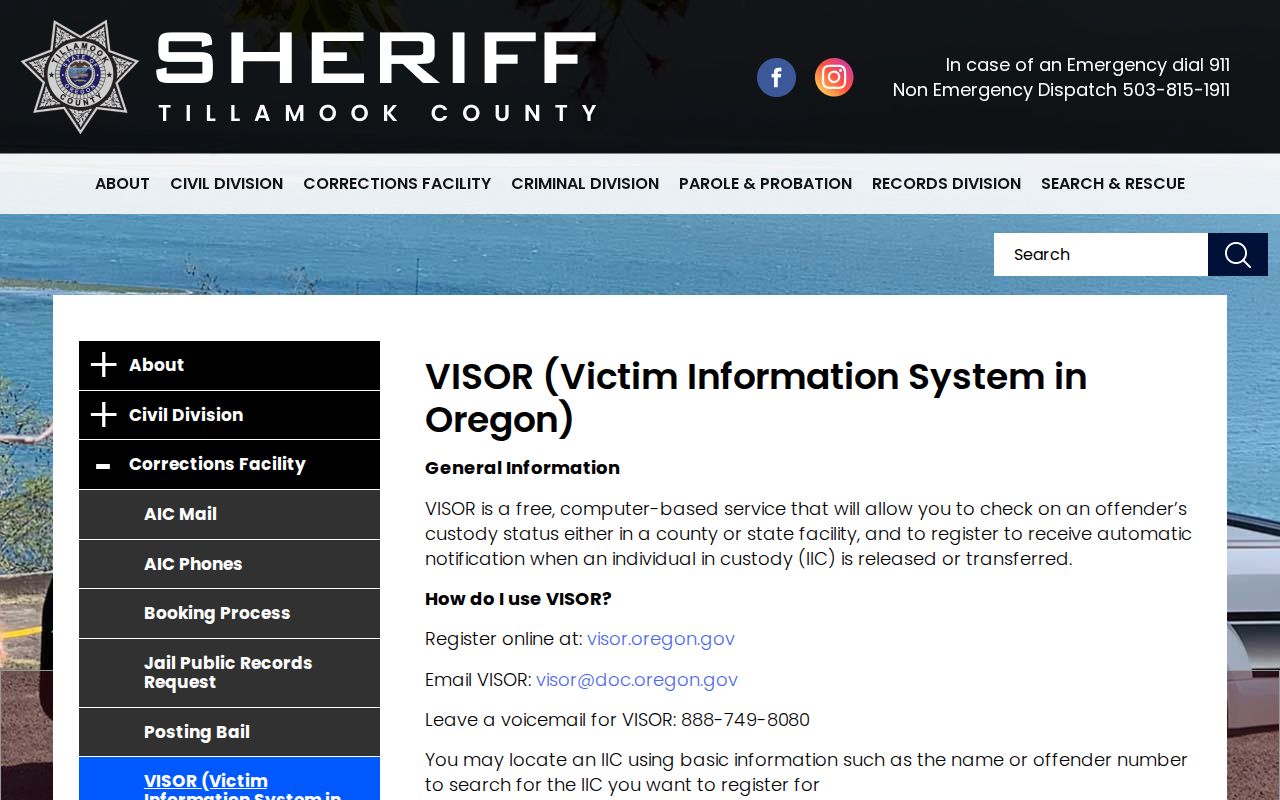 Tillamook County VISOR custody notification record path