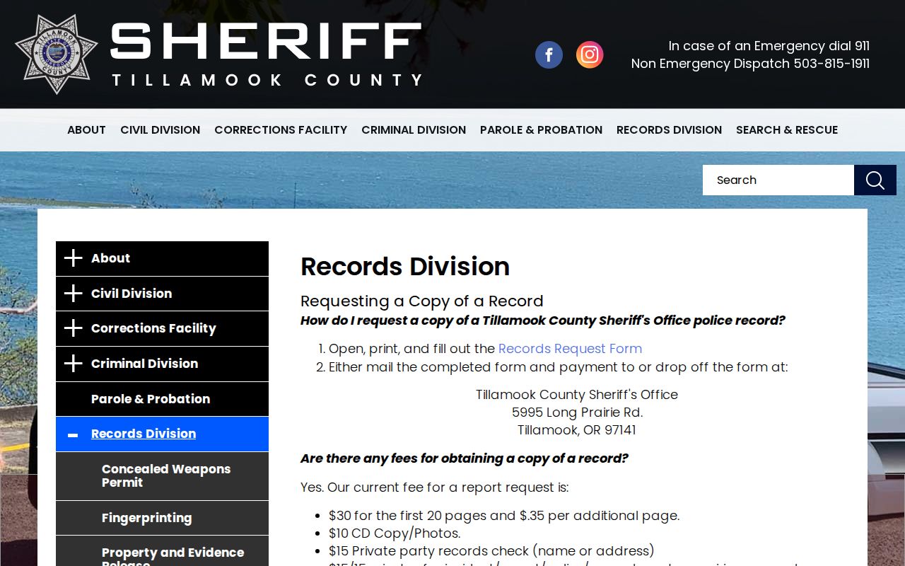 Tillamook County mugshot exemption and police records policy